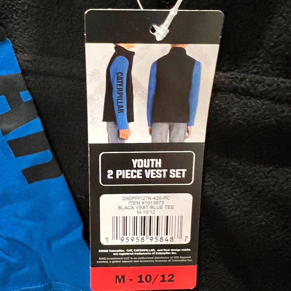 NEW Caterpillar 2 Piece Set Cat Youth Vest Long Sleeve Tee Fleece M 10/12